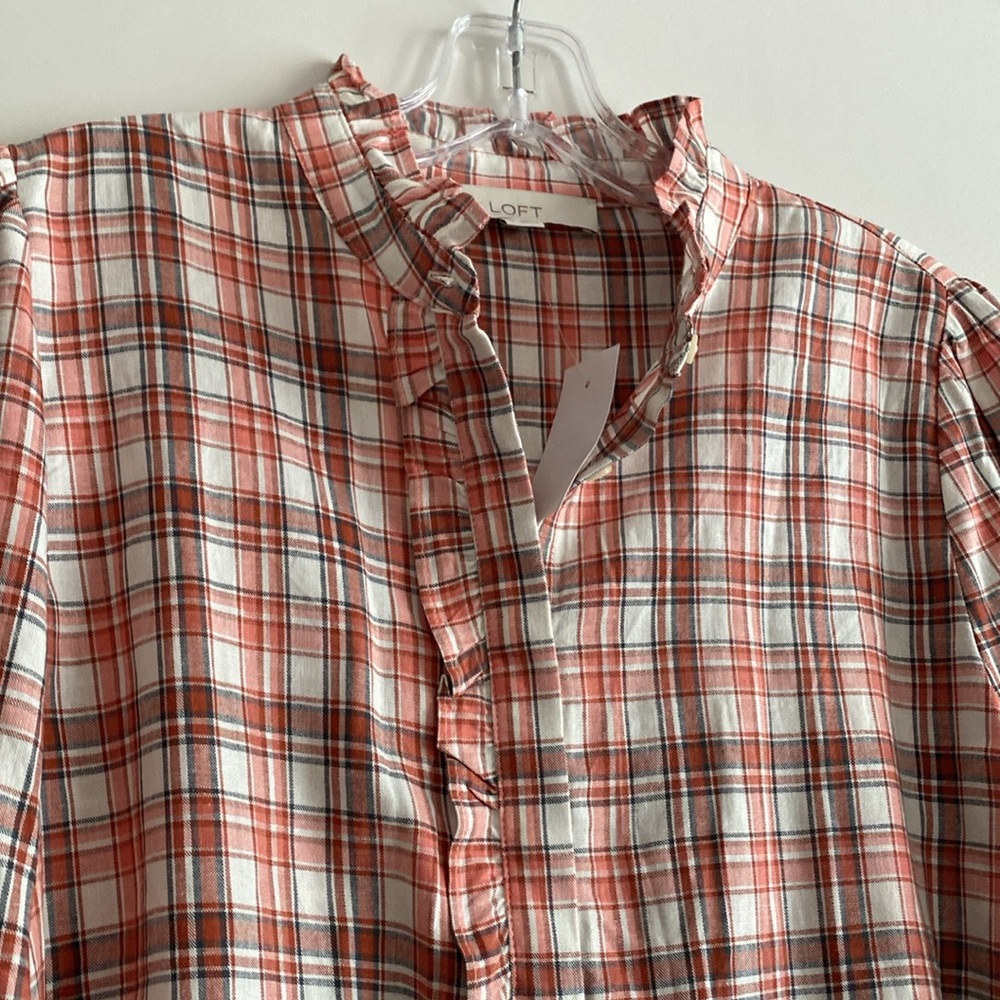 LOFT Ruffled Color Button Down Shirt - NEW - Picture 2 of 9